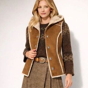 Jones New York Faux Suede Sherpa Lined Hooded Boho Western Vest Size L